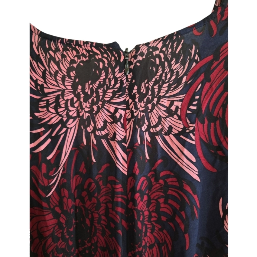 A.L.C. Bailey Print Surplice Silk Slit Midi Dress Navy Pink Anstract Floral 14 - Picture 12 of 14